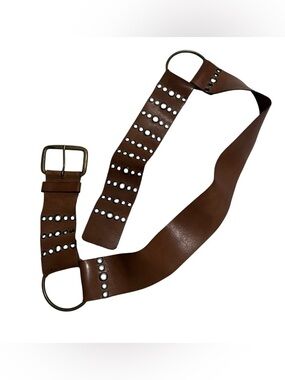 Vintage DANIER Wide Maple Leather Grommet Belt – 44” Statement Piece, L